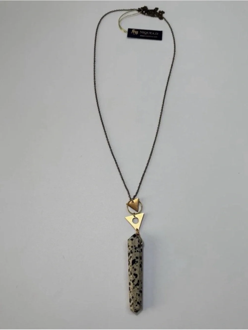 Niquea.d Dalmatian Jasper Crystal Shaped 32 Inch Gold Plated Necklace